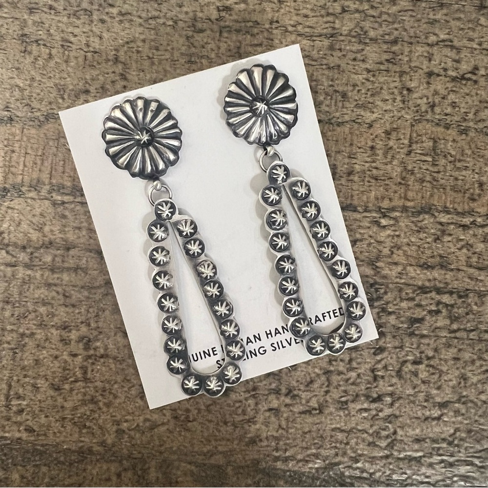 Navajo Eugene Charley Sterling Silver Concho Dangle Earrings